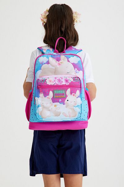 Coral High Rucsac școlar cu patru compartimente cu model iepure roz albastru pentru copii 23736