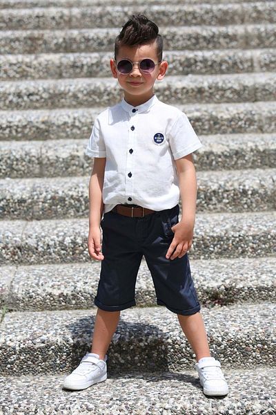 Mnk Baby&Kids Linen Shirt Woven Trousers Belted Boy Suit Mnk4306 Ecru