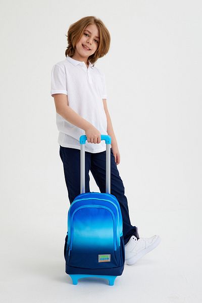 Coral High Rucsac școlar cu trei compartimente, albastru și albastru, cu racletă 23945