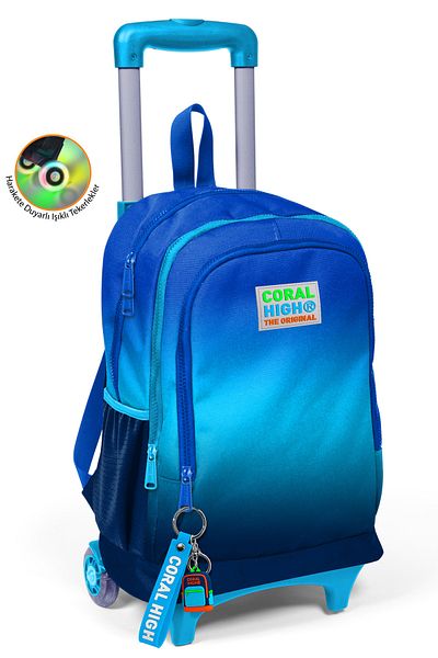 Coral High Rucsac școlar cu trei compartimente, albastru și albastru, cu racletă 23945