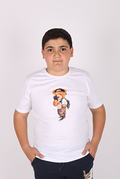 çiko kids Unisex Cool Teddy Bear Printed Crew Neck Basic Children's T-shirt