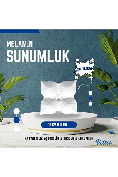 VELTİS 6'lı Melamin Kulplu Yaprak Çerezlik & Kahvaltılık & Sosluk Takımı