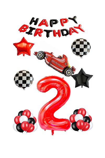 MYLOCK مجموعة بالونات من رقائق اللاتكس تحت عنوان السباق باللون الأحمر العمر 2