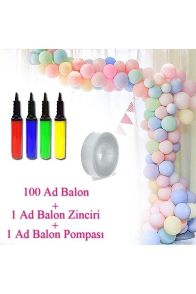 Generic Brand Macaron Pastel Balloon + Balloon Chain and Pump Set Soft Balloo...