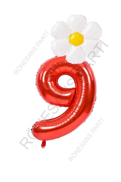 MYLOCK Red Number and White Daisy Foil Balloon Set Age 9