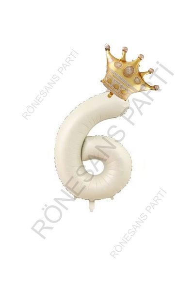 MYLOCK Beige Number and King Crown Foil Balloon Set Age 6