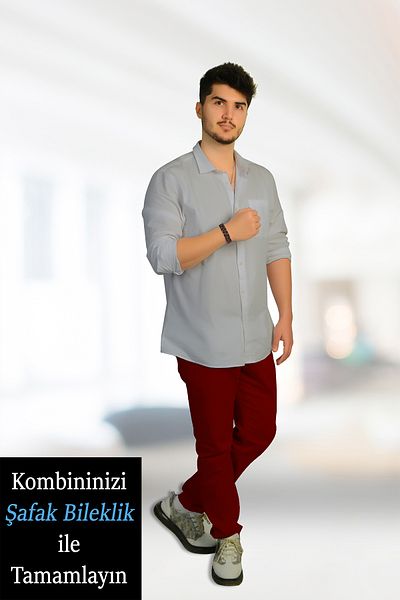 ŞAFAK BİLEKLİK Gökçe 12 Stripe - Claret Red Silver