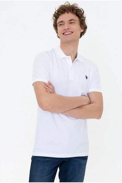 U.S. Polo Assn. Ανδρικό μπλουζάκι US Polo Assn.White Slim Fit Polo Neck - Χωρίς τσέπη