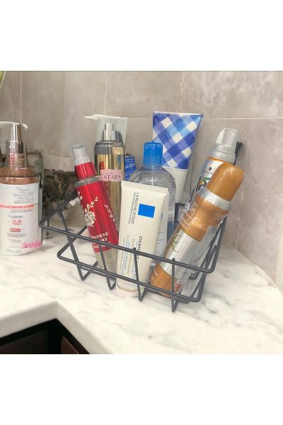 decorelax Μαύρο συρμάτινο καλάθι πολλαπλών χρήσεων μακιγιάζ μπάνιου 21Χ21 εκ. - Μαύρο οργανωτή επιφάνειας εργασίας και ντουλαπιού