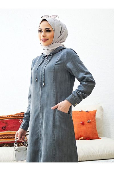 Neways Hooded Denim Ferace - Gray - Neways
