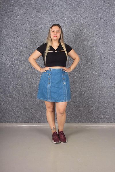 Truva XXL Large Size Back Full Zippered Tazr Denim Skirt Blue Etk174