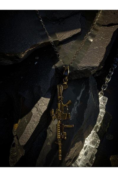 whocares Unisex Antique Color Necklace with Chain - M4 Weapon Symbol