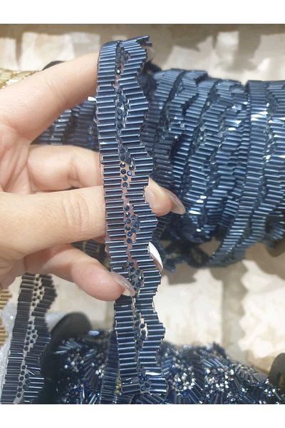 ESRA ŞELEM Dark Blue Color Symmetrical Decorative Strip Accessory Sticking with Iron