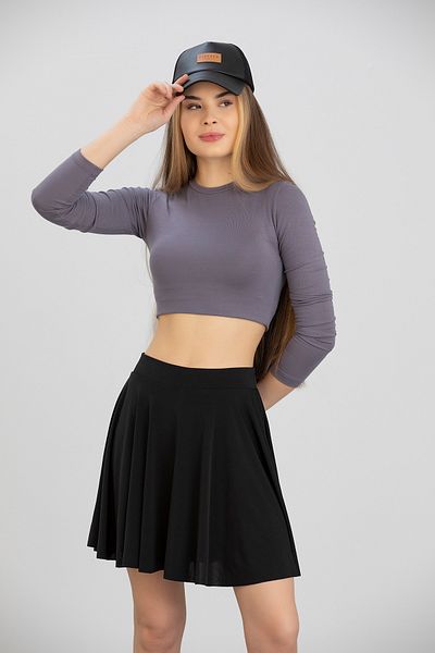 Dream Style Fusta neagră de damă cu talie elastică cu volan, pantaloni scurți evazați