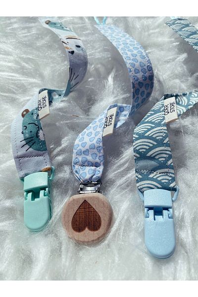 GOER STORE 3-Piece Soft Blue-Mint Patterned Baby Pacifier Set 100% Cotton - Gift