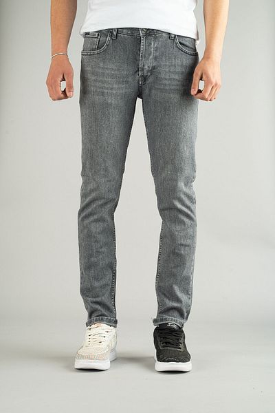 bombe Pánské šedé antické seprané elastické džínové kalhoty Slim Fit slim Fit
