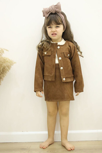 Tarz Çocuk Girl's Suede Jacket Skirt Bady Three Piece Style Set