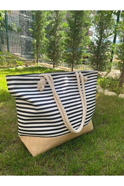 Mini Club حقيبة شاطئ نسائية من قش الجوت مقاومة للماء لليد والكتف