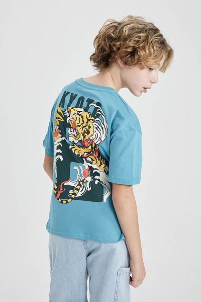 DeFacto Boys Oversize Wide Fit Crew Neck Back Printed Short Sleeve T-Shirt C3171A824Sm