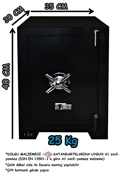 USF Ev Ve Ofis Tipi Çelik Para Kasası 40 Cm-25 Kg Çift Anahtarlı Güvenli Para Kasaları