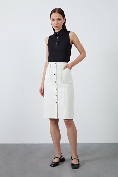 kı.we Aller Cep Detaylı Ekru Denim Etek