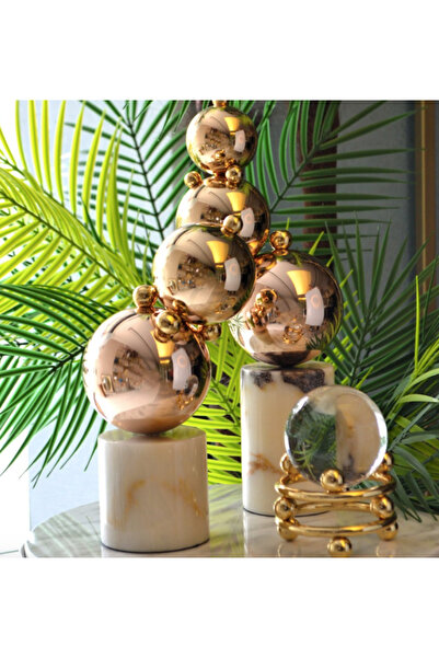 MIARIK DESIGN & DEKORASYON Dekoratif Mermer Kaideli 2li Gold Top Top Balon Dekor
