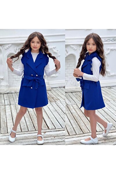 YARENKİDS Girl's Gabardine Oavi Color Holiday Button Detailed Kokoş Badi Dress