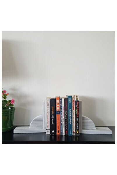 BMK MERMER حامل كتب رخامي مكون من قطعتين، دعامات كتب رخامية: 18 × 18 × 7 سم (...