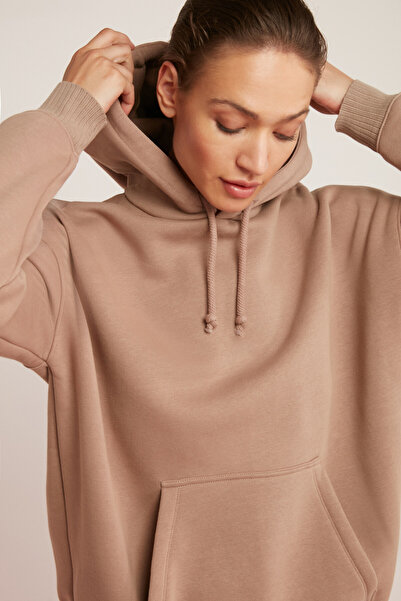 ETHIQUET Γυναικείο φούτερ Carly με φλις εσωτερικά, απαλό, με κουκούλα και κα pockets, oversized fit, ροζ.