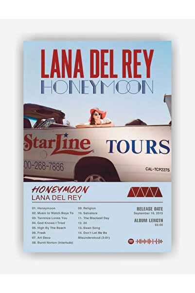 fırsatlar diyarı Lana Del Rey - Honeymoon Spotify Kodlu Albüm Duvar Posteri - Kalın Kağıt - Çerçevesiz
