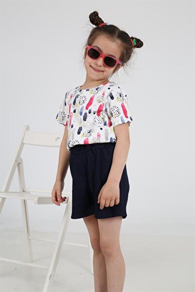 LUESS Tricou imprimat color ecru pentru fete, pantaloni scurți texturați, set...