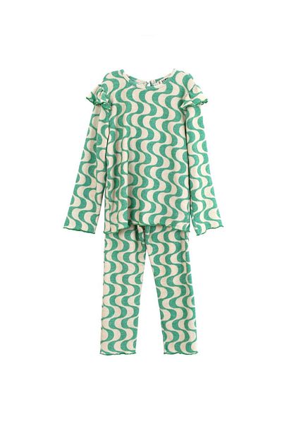 LUESS Girl's Green Geometric Patterned Soft Suit