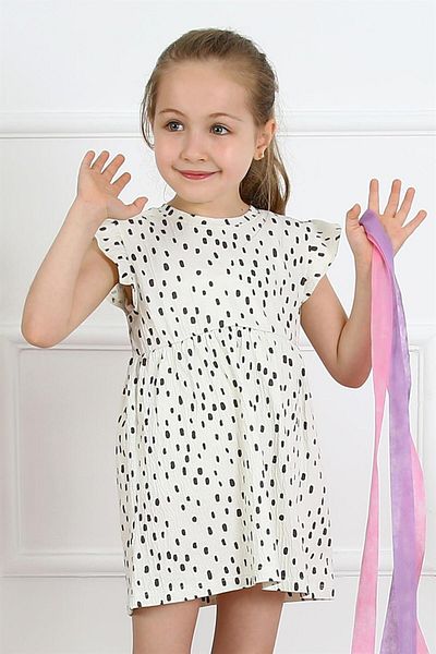 LUESS Girl's Sleeve Detailed Polka Dot Dress