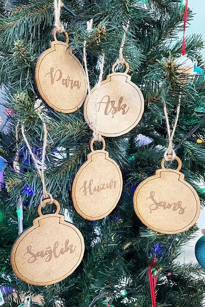 PEKSHOP Christmas Tree Ornaments Beautiful Wishes Set of 5 Wooden New Year Ornaments