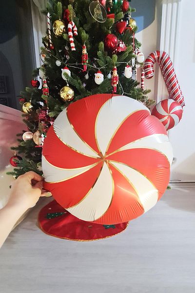 PEKSHOP New Year Red Gold Candy Balloon - Round Christmas Decoration Foil Balloon