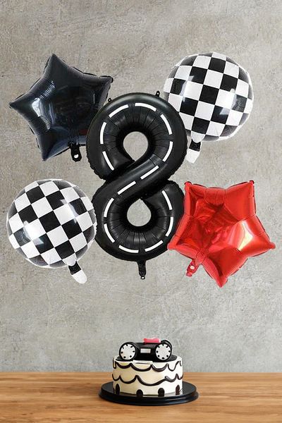 PEKSHOP Race Themed Number Age Balloon Set 5 Pieces Race Themed Birthday Balloon Set