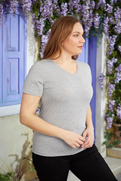 RMG Μπλουζάκι V-Neck Plus Size Grey T-Shirt