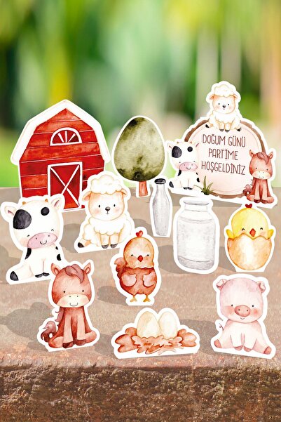 PEKSHOP مجموعة لوحة بقاعدة لعيد ميلاد حيوانات المزرعة، زخارف حيوانات على سطح ...