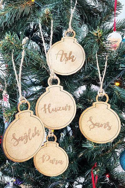 PEKSHOP Christmas Tree Ornaments Beautiful Wishes Set of 5 Wooden New Year Ornaments