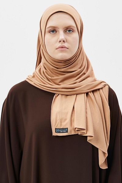 Altobeh Hijab Χτενισμένο Βαμβακερό Σάλι Απλό Camel