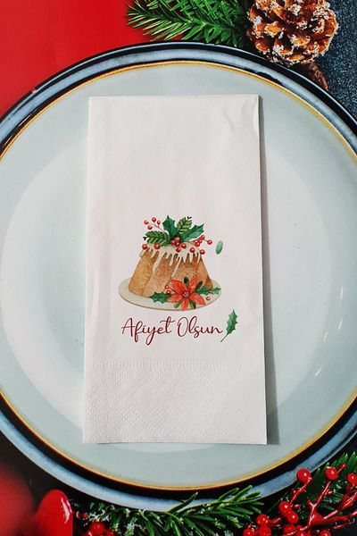 PEKSHOP Bon Appetit Written New Year's Pudding New Year Presentation Napkin