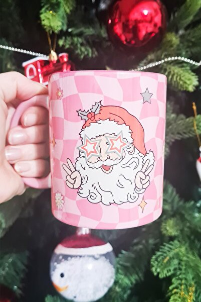 PEKSHOP Retro Groovy Santa Design Christmas Gift Pink Mug Cup