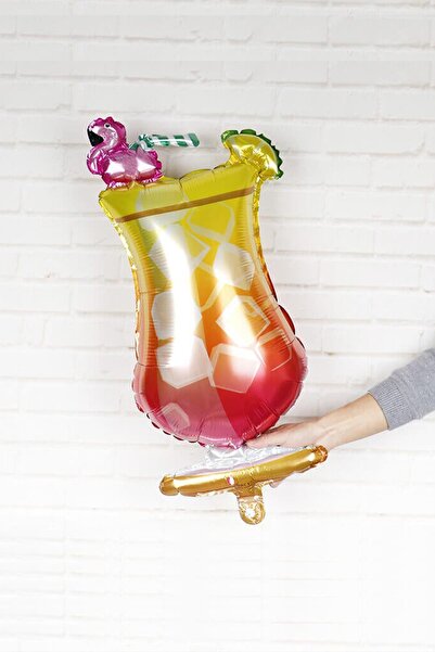 PEKSHOP بالون فويل على شكل زجاج كوكتيل مع تفاصيل فلامنغو