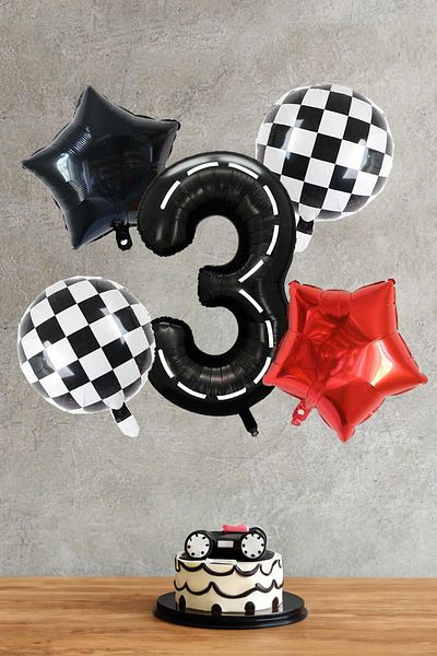 PEKSHOP Race Themed Number Age Balloon Set 5 Pieces Race Themed Birthday Balloon Set