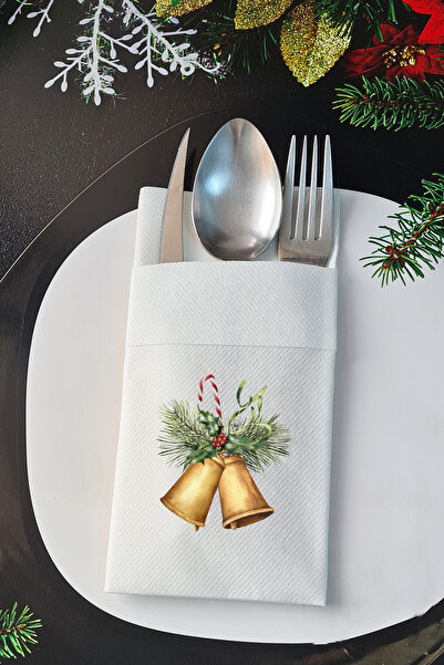 PEKSHOP Kumaş Dokulu Yılbaşı Çanları Yılbaşı Sofrası - Yeni Yıl Peçetesi