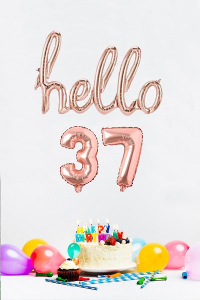 PEKSHOP 37 Years Birthday Balloons - Hello 37 Handwritten Rose Gold Color Foil Balloon
