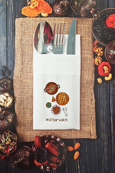 PEKSHOP منديل رمضاني من القماش المزخرف بوقت الإفطار مع منديل جيب 6 قطع