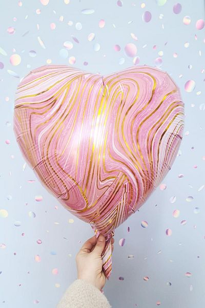 PEKSHOP Pink Marble Heart Foil Balloon Retro Balloon Heart Shaped 18inch 45cm