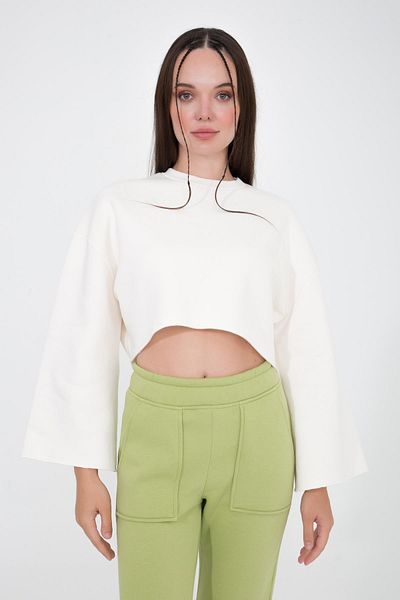 Comm-Ci Gabriel Cream Crew Neck Crop Sweatshirt