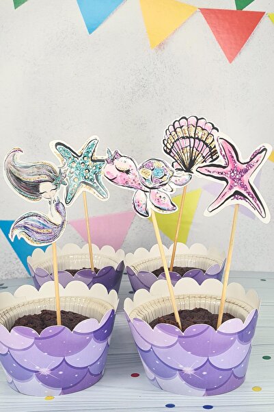 PEKSHOP Deniz Kızı Konsept Kürdan Süsleri Cupcake Süsleri Lüks Büyük Boy 10lu...